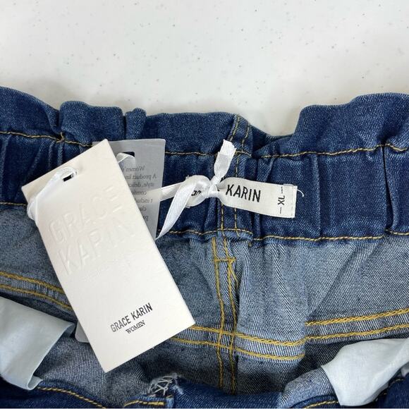 NEW GRACE KARIN Women’s Bowknot Tie WaistCasual Jean Shorts with Pockets Size XL - Picture 6 of 15